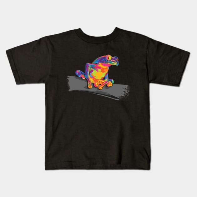 Rainbow Red Eyed Tree Frog Kids T-Shirt by polliadesign